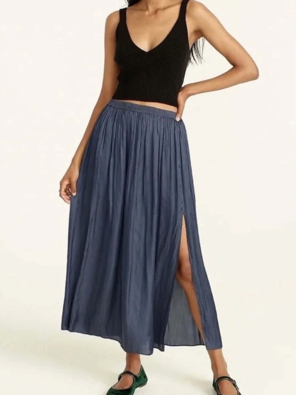 J. Crew Dark Turquoise Side Slit Stretch Waist Featherweight Flowing Maxi Skirt